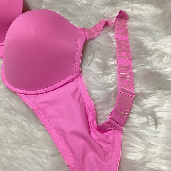 Juicy Couture Women’s Pink Bra 3 Hook & Eye Back Closure Logo Straps T-shirt Bra - Picture 5 of 6